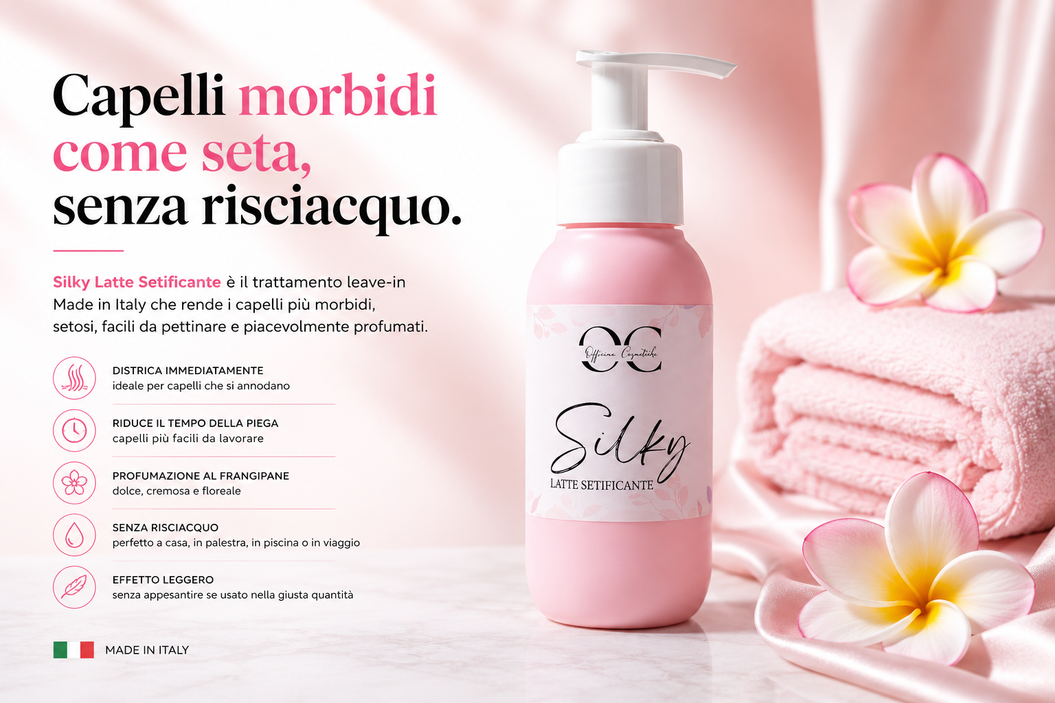Silky Latte Setificante Officine Cosmetiche trattamento leave-in per capelli morbidi e setosi